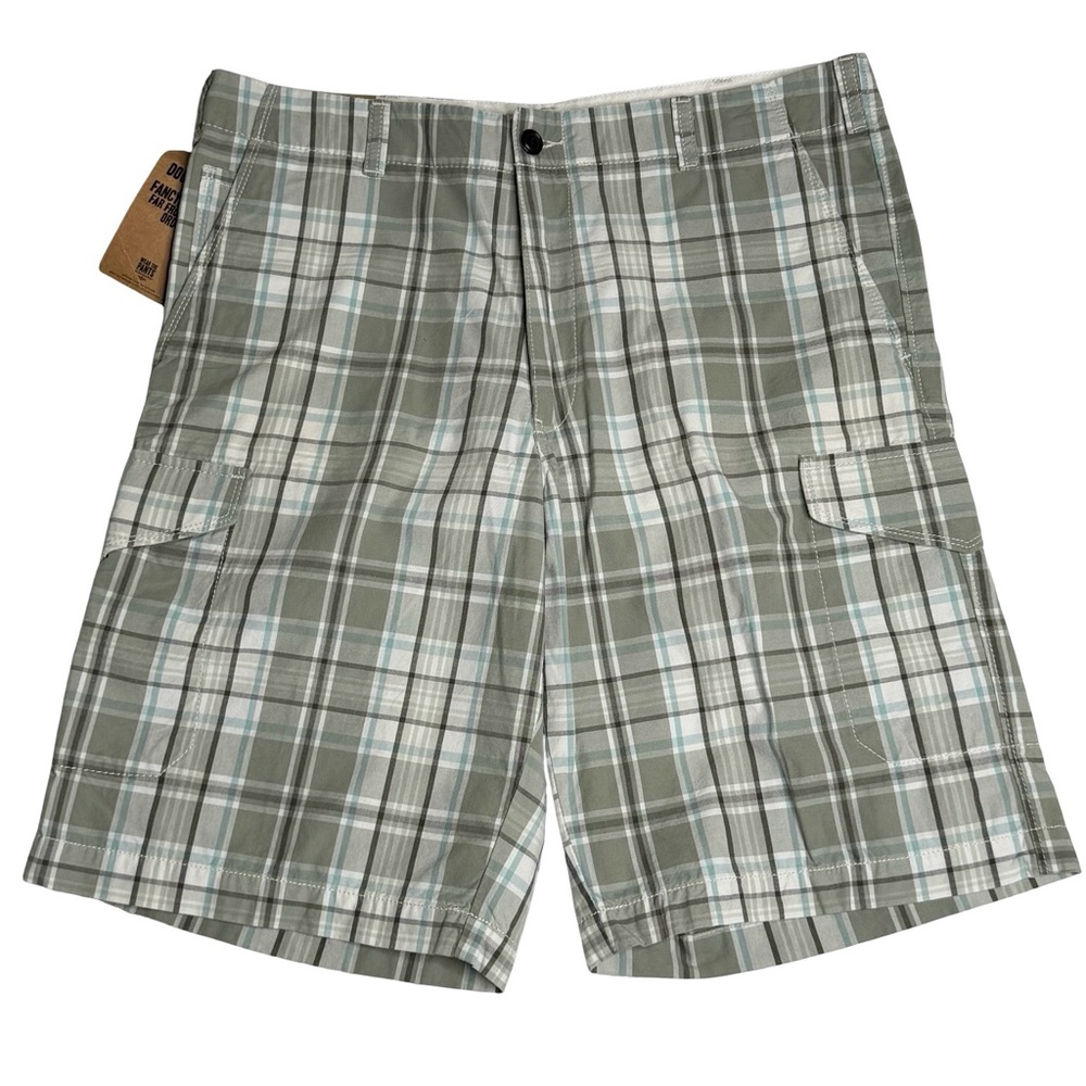 NWT Vintage 2009 Dockers Plaid Cargo Shorts Gray/Blue Men's Size 34